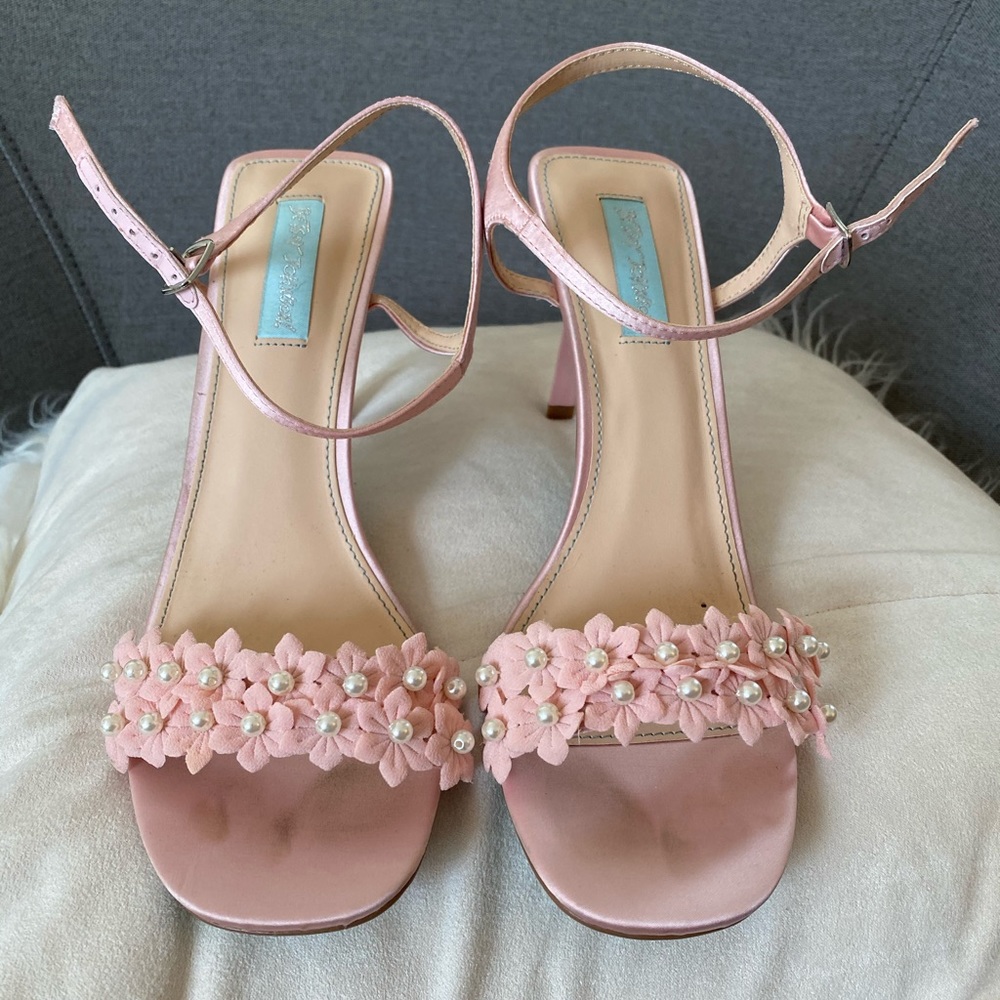 Pink flower strap heels